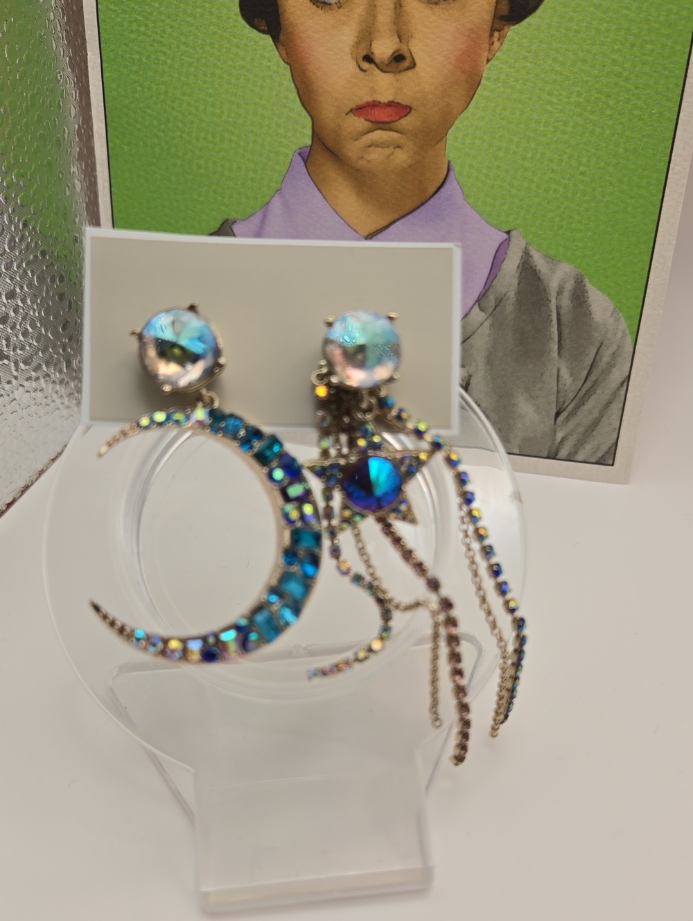 Betsey Johnson Iridescent Star & Crescent Moon Asymmetrical Earrings - Blue - Picture 11 of 11